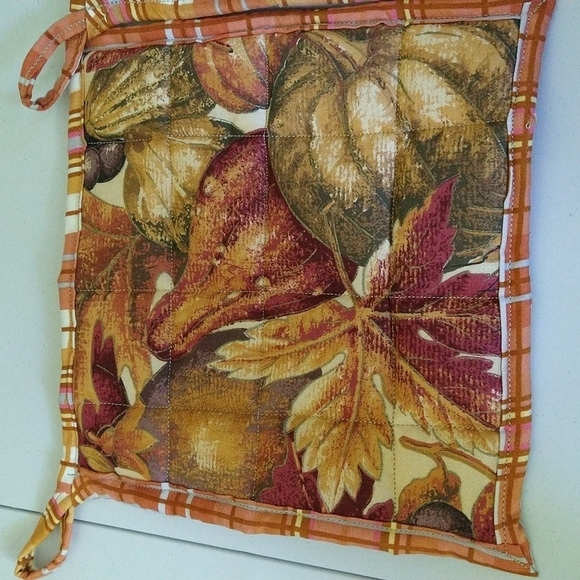 Homemade harvest potholders. Fall themed with vegetables wheat leaves fruit. New - Picture 2 of 6